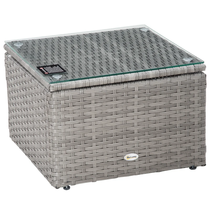 Outsunny 3 Pieces Outdoor PE Rattan Sofa Set, Patio Wicker Conversation Chaise Lounge Furniture w/ Tempered Glass Table-top & Soft Padded Cushion for Garden, Backyard, Lawn, Grey