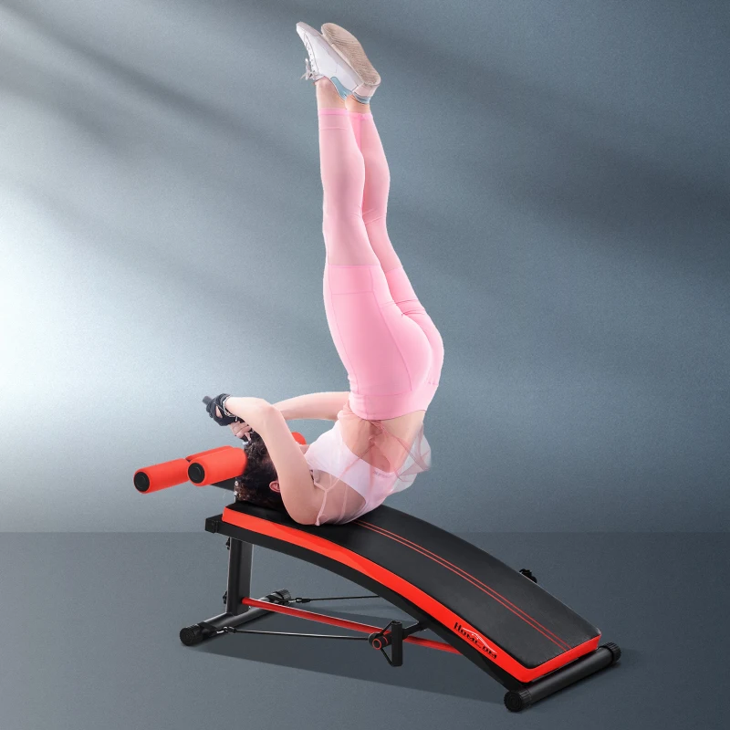 HOMCOM Banco de pesos banco abdominal pesos multifuncional alongamento de braço para fitness com 2 cordas expansoras de aço