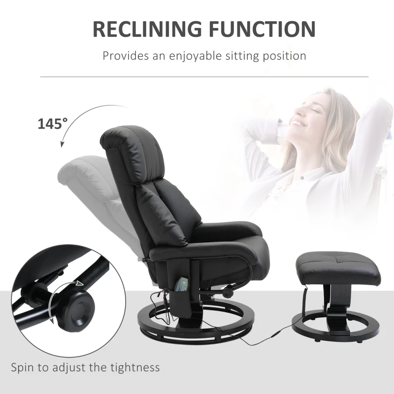 HOMCOM Luxury Fuax leather Chair Recliner Electric Massage Chair Sofa 10 Massager Heat with Foot Stool Black