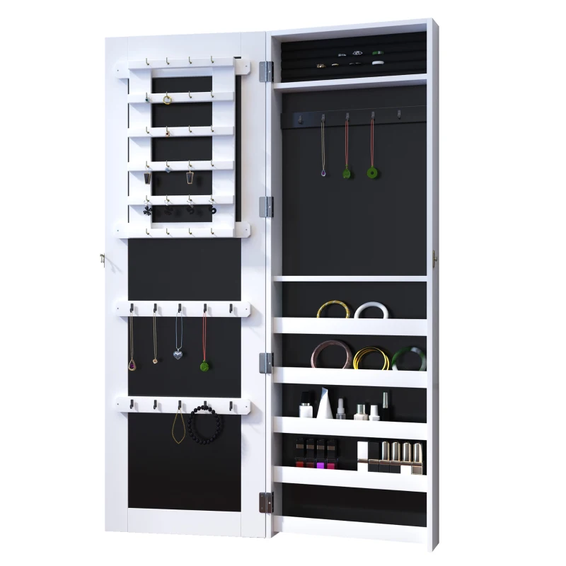 HOMCOM dulap bijuterii cu oglinda, 37x9.5x121 cm, neagra