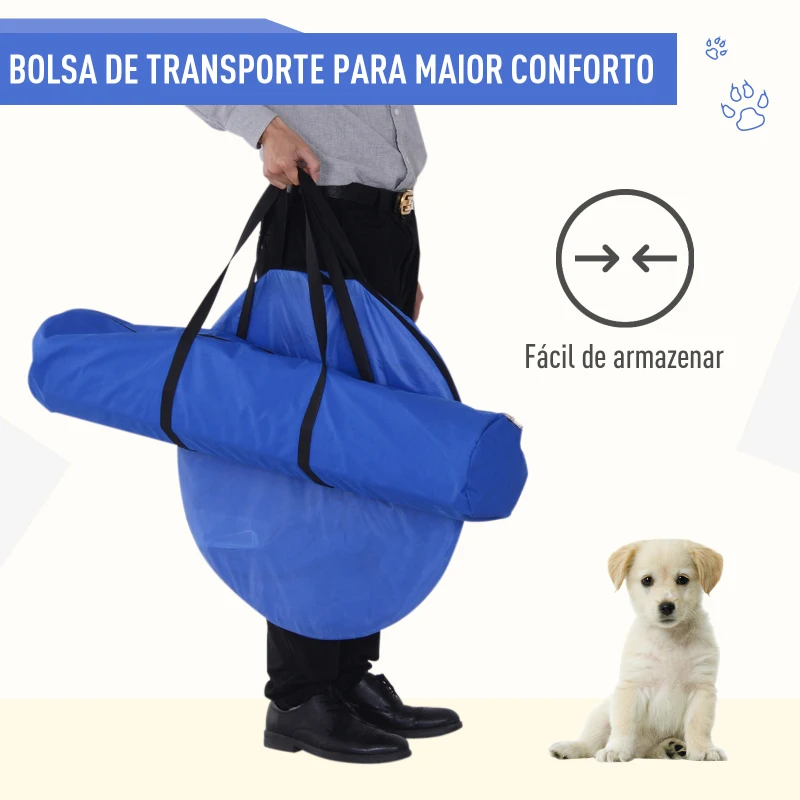 PawHut Conjunto de Treino de Agility para Cães com Ø60x300cm Túnel Salto Obstáculos e Bolsa de Transporte Incluída Branco e Azul