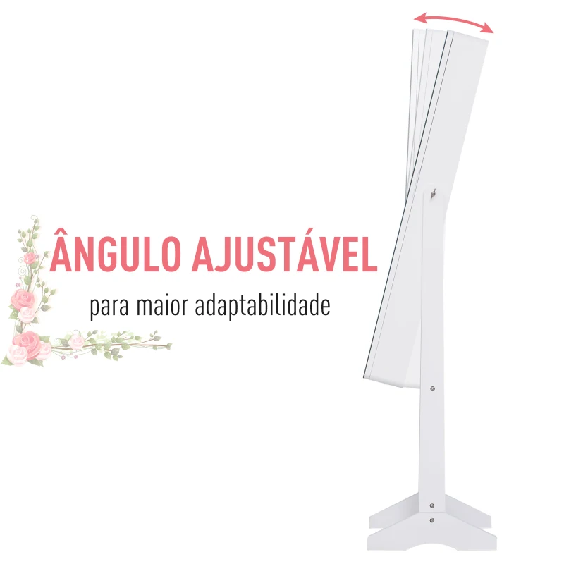 HOMCOM  Armário para Joias Luzes LED de luz Reclinável  Madeira 30x36x146cm  cor Branco