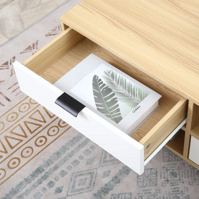 HOMCOM Table basse table de salon style scandinave avec 2 tiroirs et niches ouvertes pieds effilés en bois massif de pin 100 x 50 x 47 cm