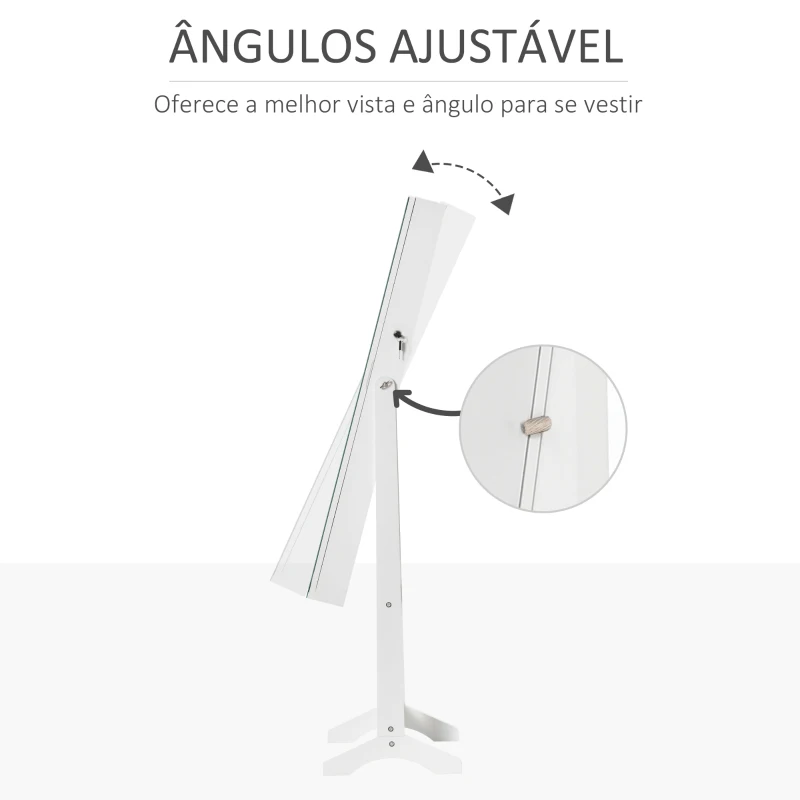 HOMCOM Joalheiro de Pé Armário para Jóias com Fita de Luz LED e Fechadura Magnética Organizador de Jóias com Prateleiras Ranhuras para Anéis Brincos 46x36,5x151,5cm Branco