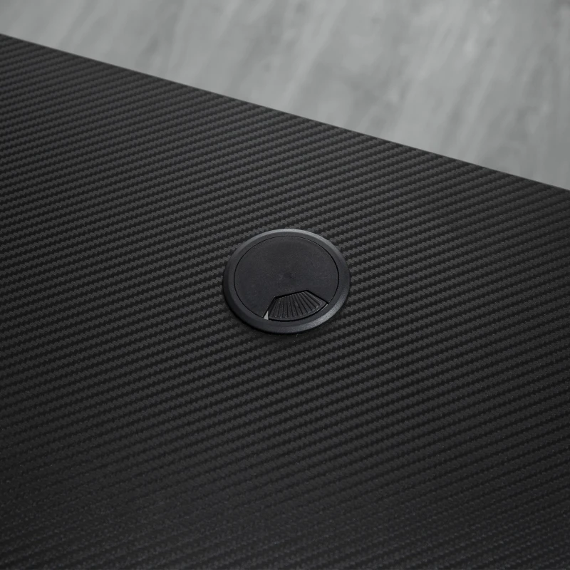 HOMCOM Gaming Desk with RGB LED Lights, Racing Style Computer Table with Carbon Fibre Surface, Cup Holder, Cable Management, Black