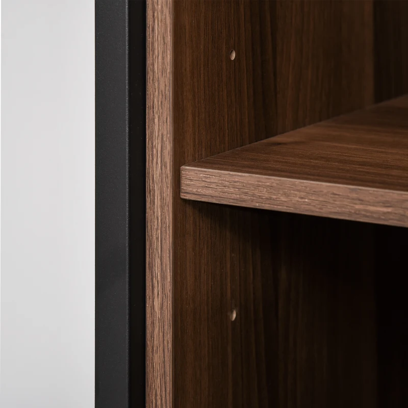 HOMCOM L-Shaped Computer Corner Desk with Cabinet, Adjustable Shelf, PC Table Workstation for Home Office, Space-Saving, Industrial Style, Walnut and Black