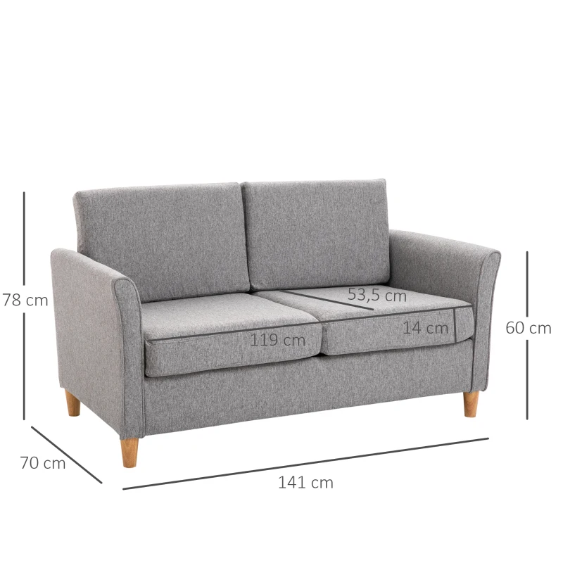 HOMCOM Canapea Doua Locuri cu Invelis in Lin Gri si Schelet in Lemn 141x70x78cm(m-3)