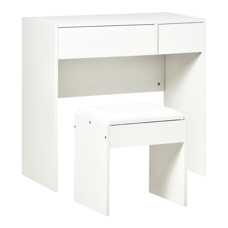 HOMCOM Makeup Desk with Drawer, Vanity Table Set with Flip-up Mirror and Cushioned Stool, White