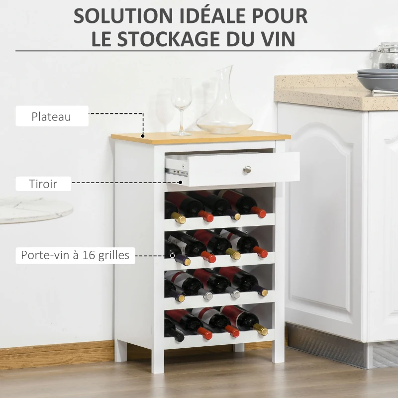 HOMCOM Meuble range-bouteilles capacité 16 bouteilles avec tiroir - MDF - 55 x 30 x 80 cm