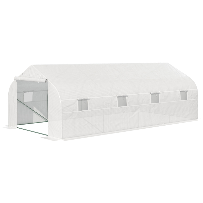 Outsunny Estufa Tipo Túnel de Jardim 600x300x200cm para Cultivo de Plantas Verduras com 8 Janelas e Porta Enroláveis com Zíper Aço Branco