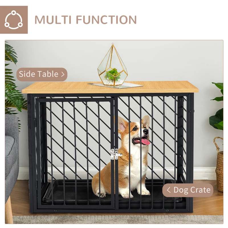 PawHut Steel Dog Crate Small Medium Dog Kennel Two Doors Tray Large Top Pet Cage 76L x 48W x 53H cm, Black
