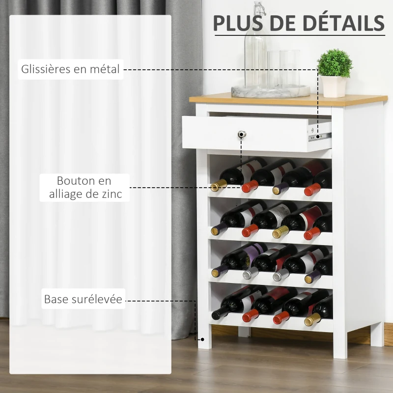 HOMCOM Meuble range-bouteilles capacité 16 bouteilles avec tiroir - MDF - 55 x 30 x 80 cm