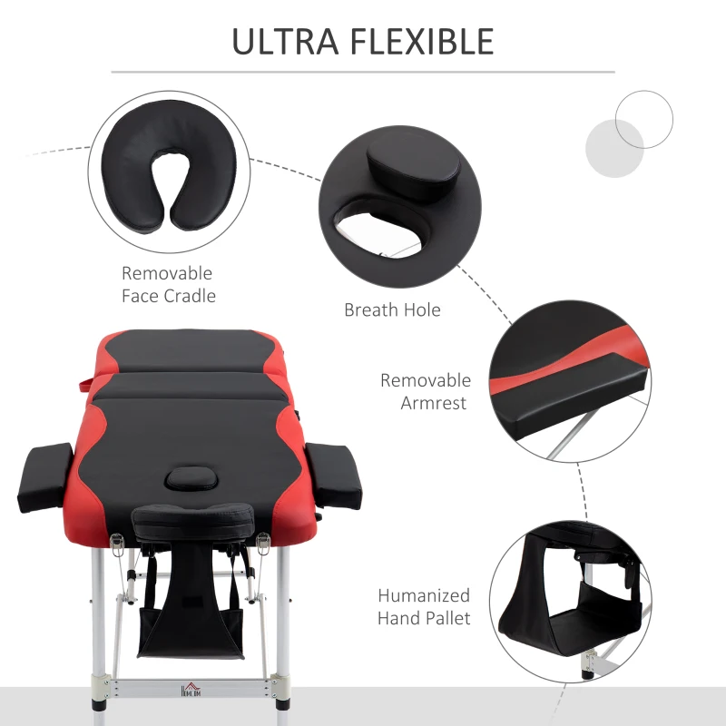 HOMCOM Portable Massage Table, with Carrying Case, Lightweight Couch Spa Beauty Bed with Adjustable Height, Aluminium Frame, Black(m-5)