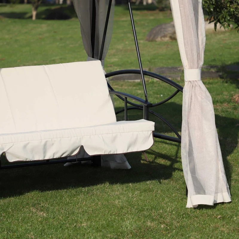 Outsunny Foisor cu Canapea cu 3 locuri si plasa de tantari, 256x172x248cm Culoare Bej(m-10)