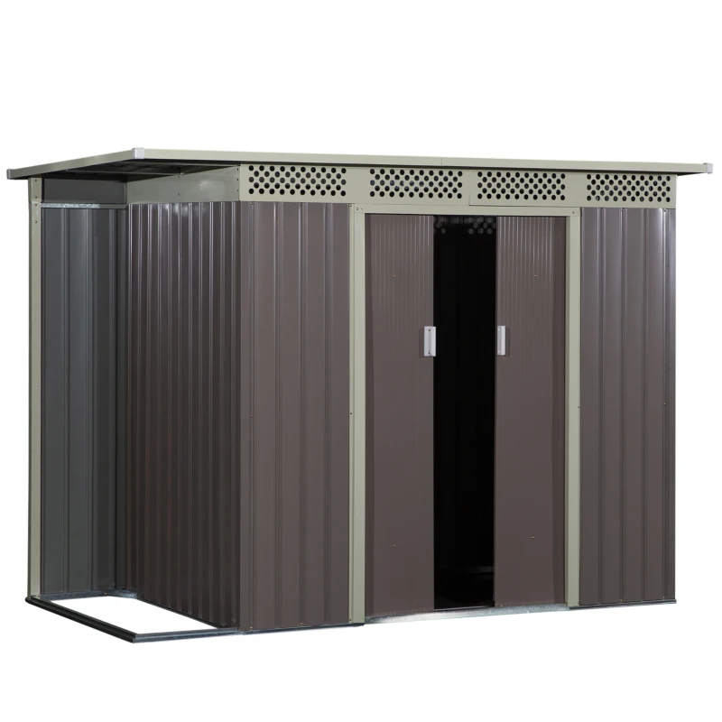Outsunny 8.4ft x 4.7ft Steel Backyard Garden Utility Storage Tool Shed Kit Double Sliding Door Pent Roof 257 x 142 x 184cm