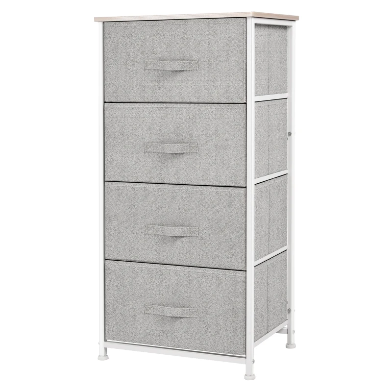 HOMCOM Fabric Dresser Organizer with 4 Drawers Steel Frame Wood Top Storage Tower