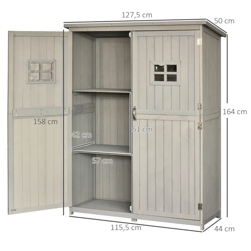 Outsunny Wooden Garden Shed Tool Storage Outsunny Wooden Garden Shed w/ Two Windows, Tool Storage Cabinet, Outdoor Double Door Organizer 127.5L x 50W x 164H cm, Grey