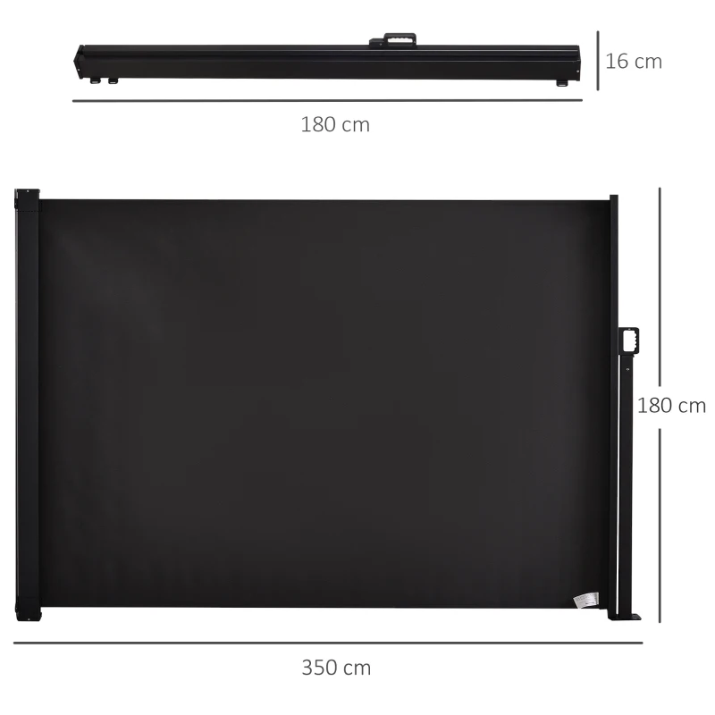 Outsunny Toldo Lateral Retrátil de Exterior 350x180cm Toldo de Privacidade Extensível com Proteção Solar para Jardim Balcão Cinza Escuro
