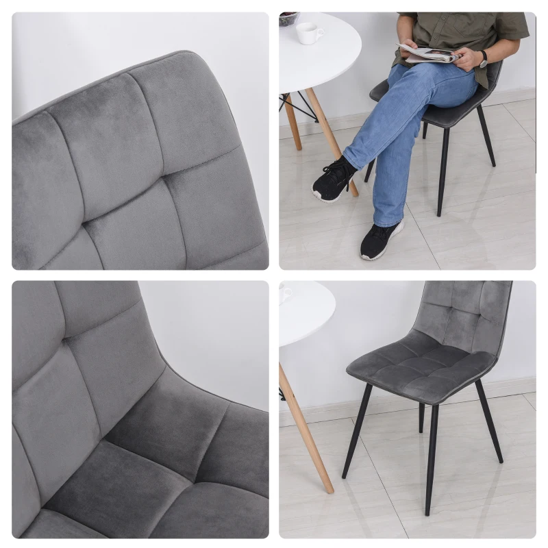 HOMCOM Zestaw 2 krzeseł do jadalni krzesło kuchenne krzesło tapicerowane oparcie szary + czarny