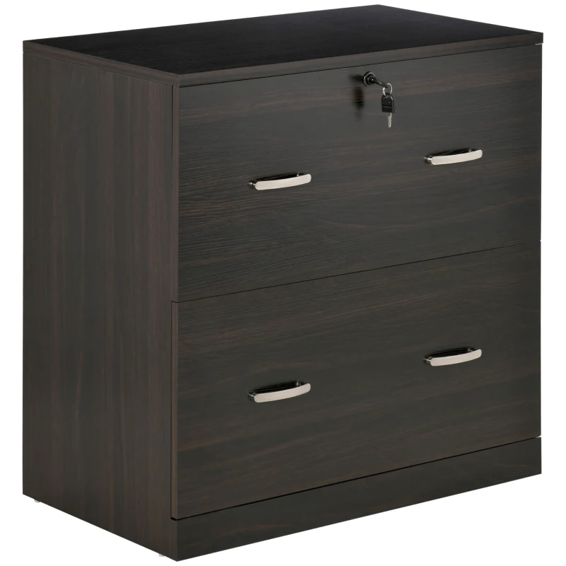 Vinsetto Cassettiera Ufficio in Legno con 2 Cassetti, Serratura e 2 Chiavi, Color Noce