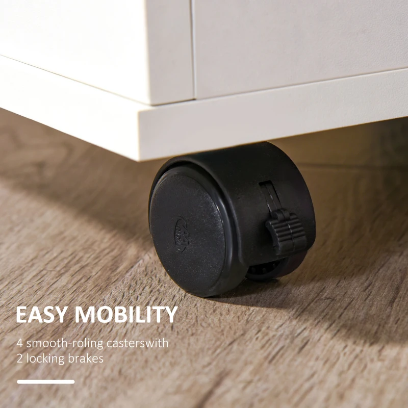 Vinsetto 3 Drawer Filing Cabinet Home Office Under Desk Mobile File Storage Organizer with Castors, White