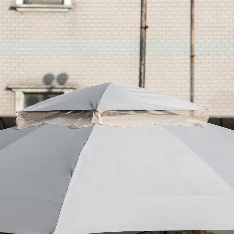 Outsunny 10' x 10' Steel Gazebo Canopy Party Tent Shelter with Double Roof & Curtains & Netting Sidewalls, Light Grey