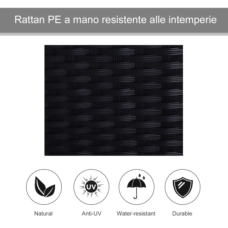 Outsunny Set 2 Sezlonguri de Gradina in PE Rattan Negru cu Perna Captusita