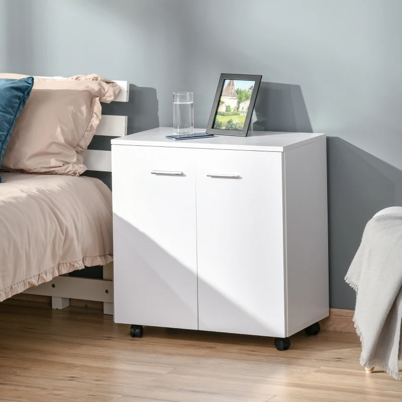 HOMCOM Wooden Cabinet with Wheels and 2 Doors 60x35x65cm White Violet