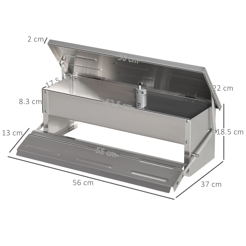 PawHut Mangiatoia per Galline 8.5 Litri 5 Polli, con Coperchio e Pedale, 56x37x18.5cm, Argento