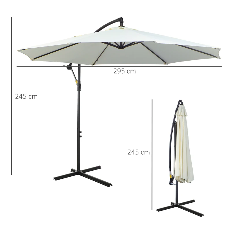 Outsunny Umbrela pentru Gradina Brat cu Manivela, Φ3x2.5m, Alba