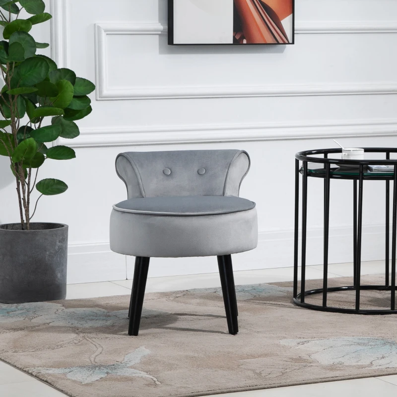 HOMCOM Modern Leisure Chair Makeup Vanity Stool Armless with Low Back Button Tufted for Living room, Dressing Room, Velvet Style Fabric, Grey