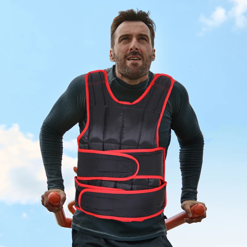 HOMCOM 15kg Men Or Women Waist Trainer Vest Adjustable Weighted w/ 38 Weight Bags  Easy Use Cardio Running Fitness Black Red For Weight Loss Exercise Workout