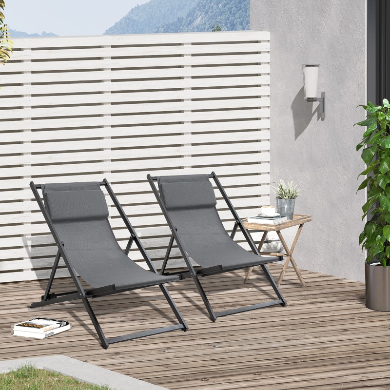 Outsunny Set 2 Sezlonguri Pliabile din Alumini si Textilen Gri