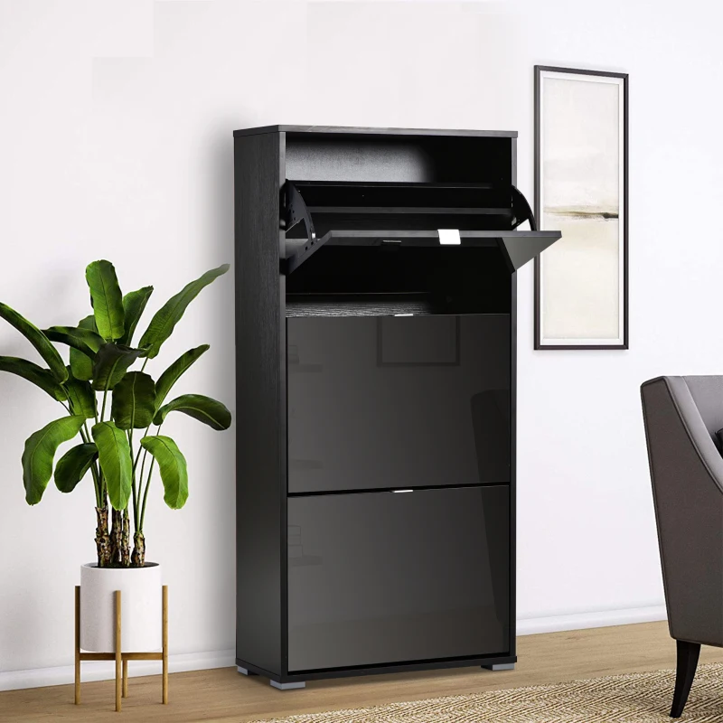 HOMCOM 6-Tier Tilting Tall Shoe Cabinet Rack Simple and Modern Storage Organization Entryway Hallway Furniture