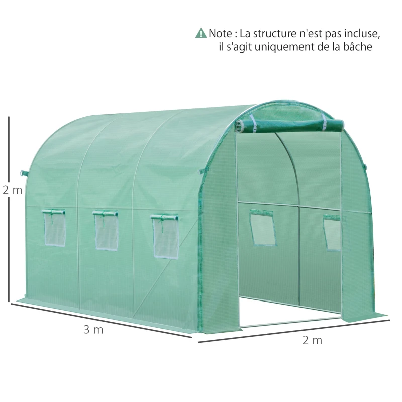 Outsunny 3 x 2 x 2m Greenhouse Replacement Cover ONLY Winter Garden Plant PE Cover for Tunnel Walk-in Greenhouse with Roll-up Windows Door Outdoor