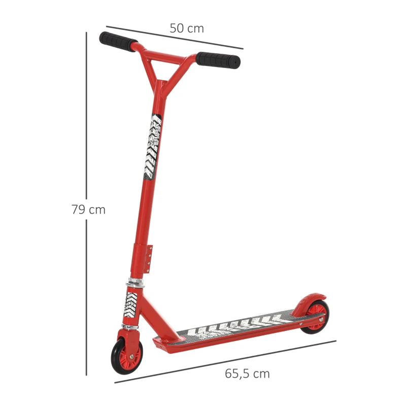 HOMCOM Outdoor Push Stunt Scooter 2 Wheels Fixed Bar 360° Street Commuter Street Push Scooter For Adult Teen Urban Scooter Red