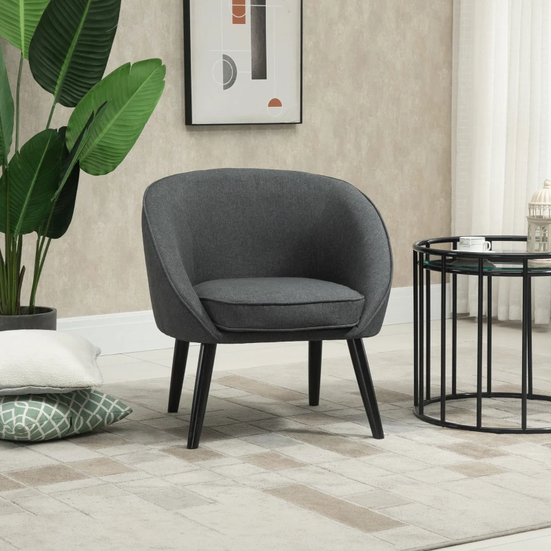 HOMCOM eetkamerstoel woonkamer stoel bureaustoel gestoffeerde stoel modern polyester hout grijs 71 x 65 x 75 cm