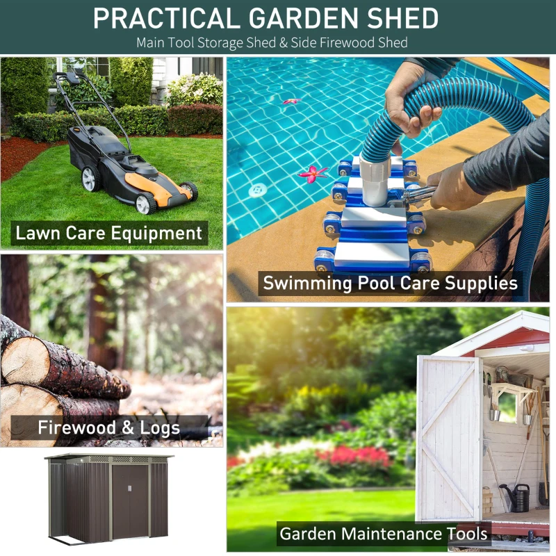 Outsunny 8.4ft x 4.7ft Steel Backyard Garden Utility Storage Tool Shed Kit Double Sliding Door Pent Roof 257 x 142 x 184cm