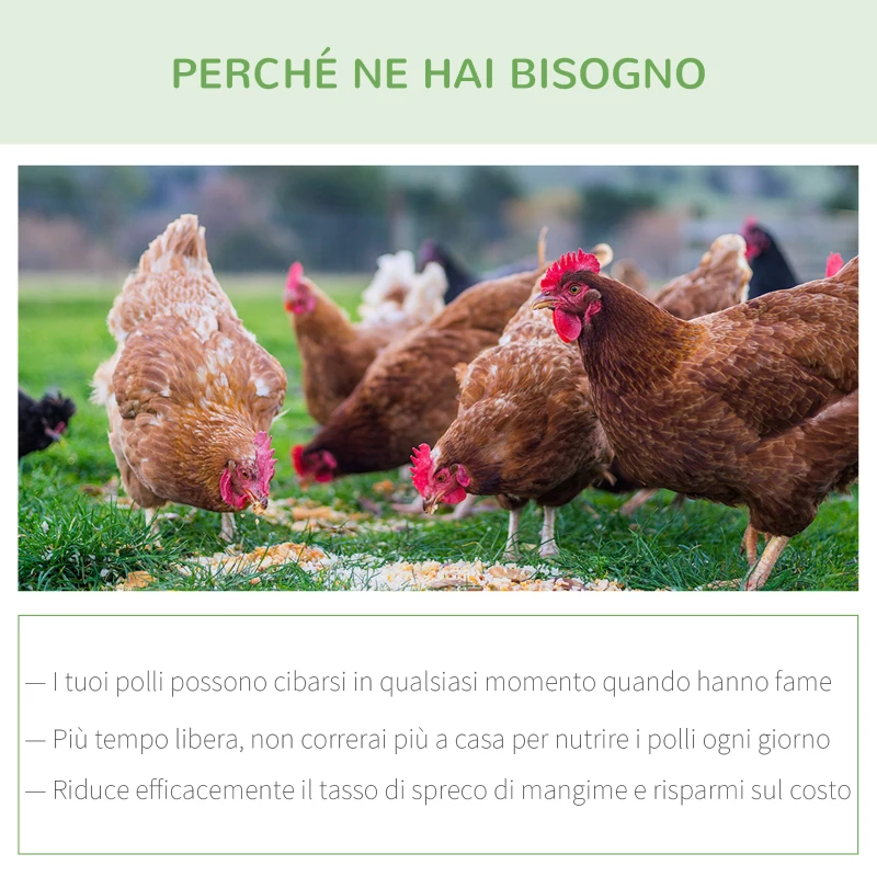 PawHut Mangiatoia per Galline 22 Litri 4 Polli, con Coperchio e Pedale, 51x38x40.5cm, Argento