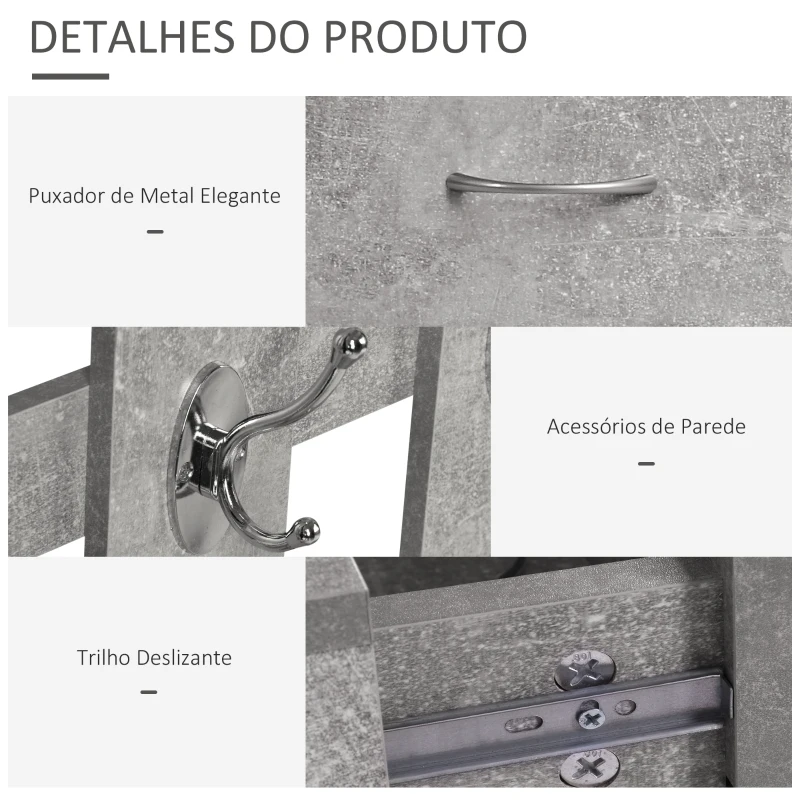 HOMCOM Móvel Cabide de Entrada de 3 Peças Armário de Entrada com Cabide Espelho Sapateira e Gaveta 90x10x102 cm Cinza
