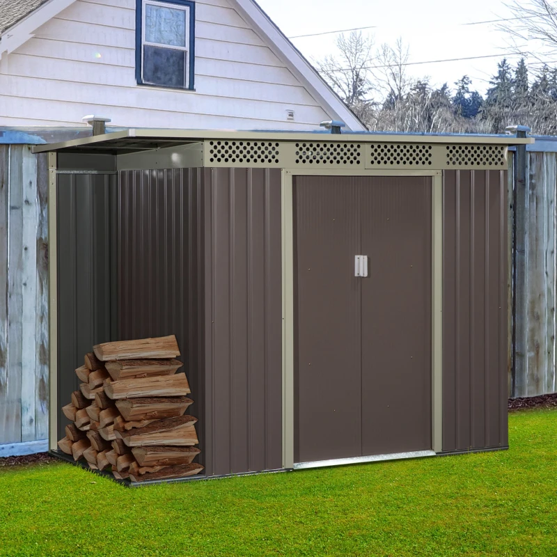 Outsunny 8.4ft x 4.7ft Steel Backyard Garden Utility Storage Tool Shed Kit Double Sliding Door Pent Roof 257 x 142 x 184cm