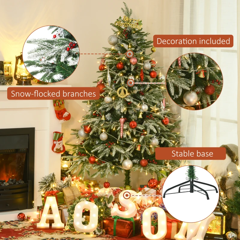 HOMCM 5ft/1.5m Artificial Snow-Flocked Pine Tree Holiday Home Christmas Decoration with Red Berries, Automatic Open