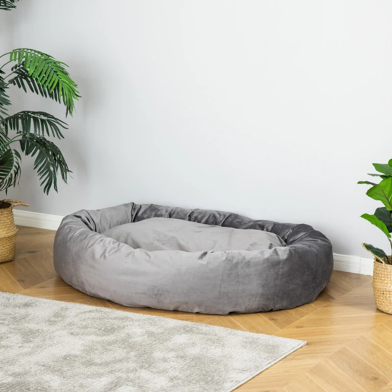 PawHut pat textil pentru caine, catifea, 132x89x28cm gri inchis