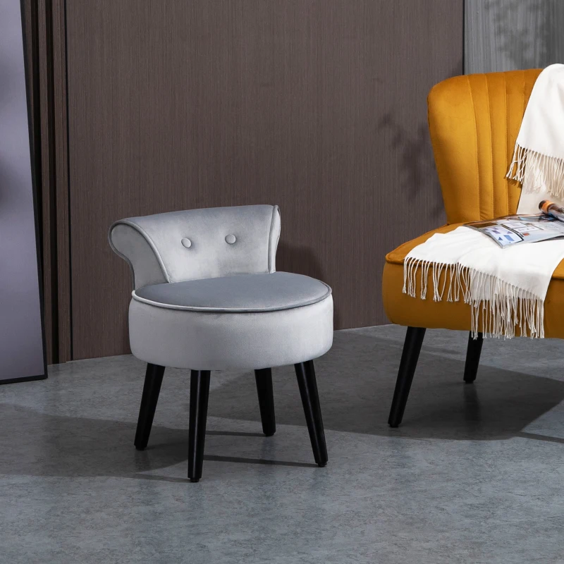 HOMCOM Modern Leisure Chair Makeup Vanity Stool Armless with Low Back Button Tufted for Living room, Dressing Room, Velvet Style Fabric, Grey