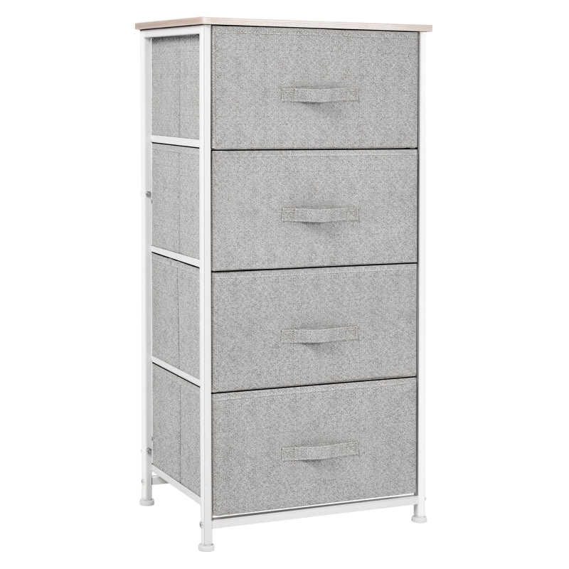 HOMCOM Fabric Dresser Organizer with 4 Drawers Steel Frame Wood Top Storage Tower