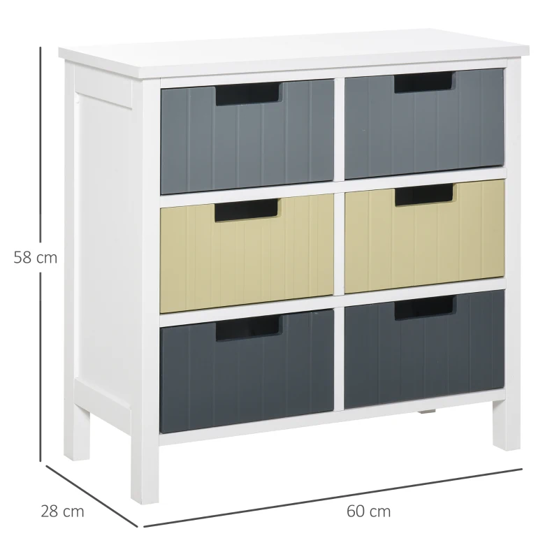 HOMCOM 6 Drawer Storage Tower, Dresser Chest with Wood Top, Organizer Unit for Closets Bedroom Nursery Room Hallway