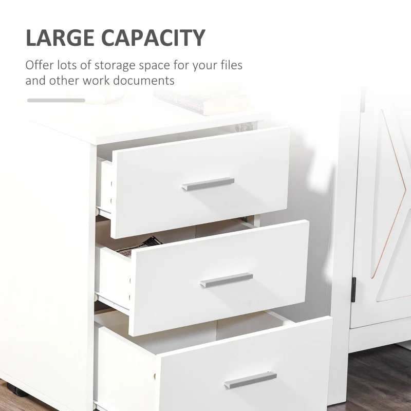Vinsetto 3 Drawer Filing Cabinet Home Office Under Desk Mobile File Storage Organizer with Castors, White
