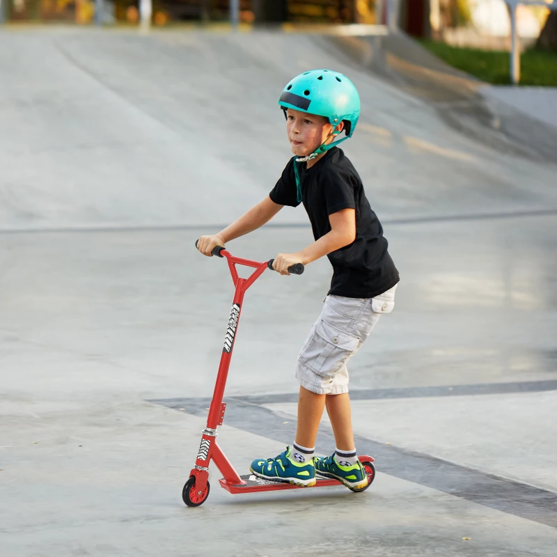 HOMCOM Outdoor Push Stunt Scooter 2 Wheels Fixed Bar 360° Street Commuter Street Push Scooter For Adult Teen Urban Scooter Red