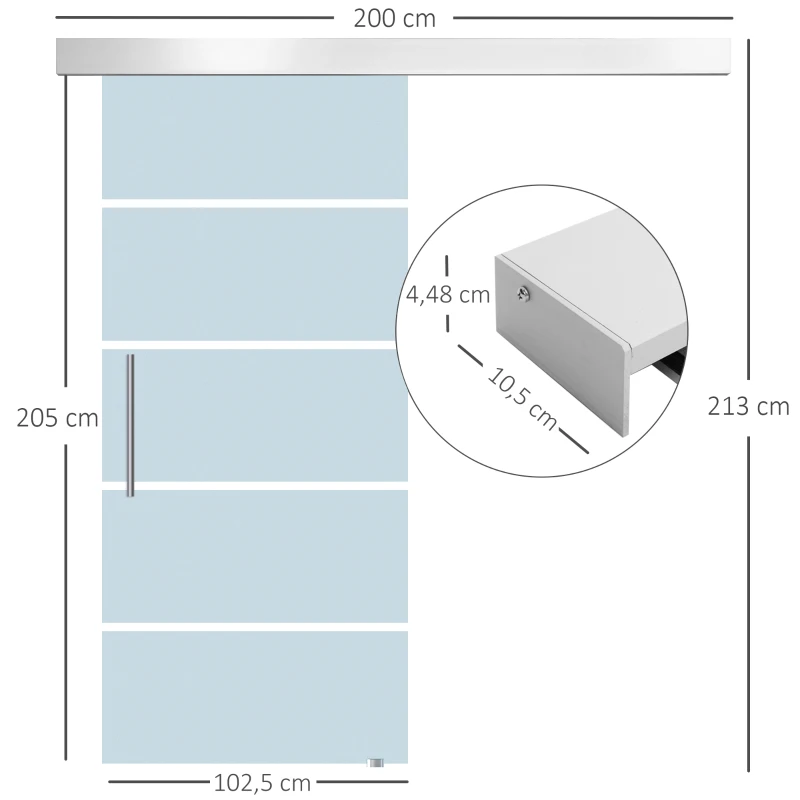HOMCOM Ușă glisantă din sticlă sablată cu 4 dungi transparente, 102.5x205cm(m-3)