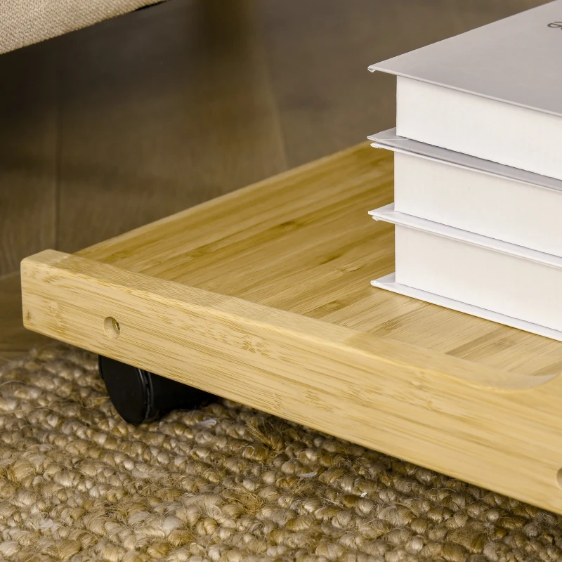 HOMCOM Tavolino da Divano con 4 Ruote e Design a C, Struttura Salvaspazio in Bambù per Salotto, 39x35.5x59cm, Colore Naturale